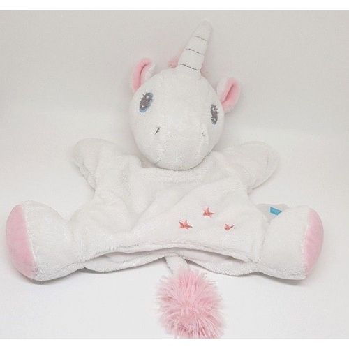 Doudou Licorne Marionnette Tex Baby Blanche Et Rose