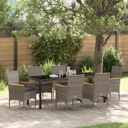 Ensemble De Salle À Manger De Jardin Vidaxl 7 Pièces Avec Coussins Rattan Poly Gris, Table De Jardin Vidaxl Noire 200x80x73 Cm Verre Trempé