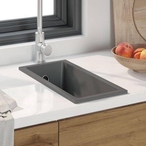 vidaXL Évier de cuisine avec trop-plein en granit gris
