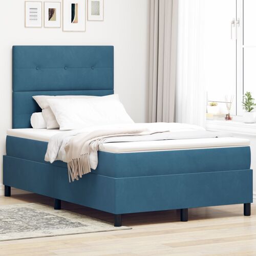 Lit Box Spring vidaXL avec matelas bleu foncé petit double en velours