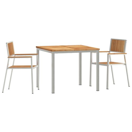 Ensemble De Dîner De Jardin 3 Pièces En Bois Massif De Teck Vidaxl, Table De Dîner Extérieure 90x90x74.5 Cm En Bois Massif De Teck Vidaxl, Chaises De Jardin Empilables 2 Pcs En Bois Massif De Teck Et Métal Vidaxl