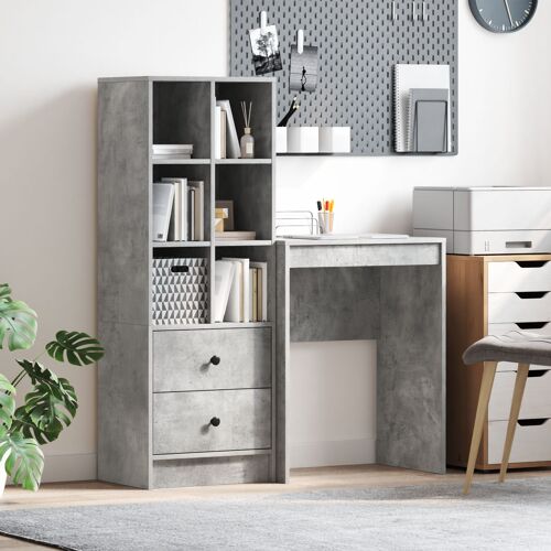 Vidaxl Bureau Avec Rangement En Bois D'ingénierie Gris Béton
