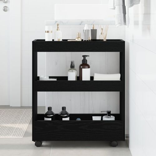 Vidaxl Meuble Salle De Bain Étroit Avec Roues Chêne Noir Bois Stratifié