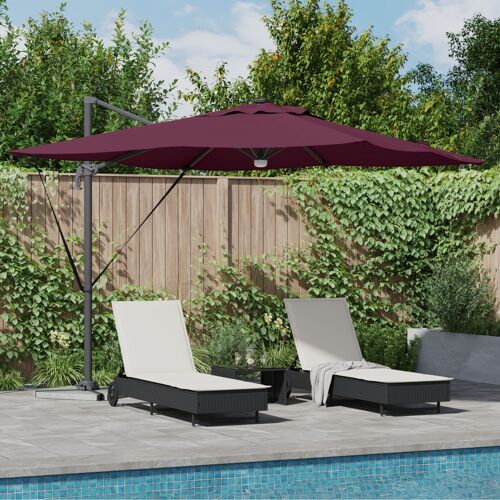 Vidaxl Parasol Déporté Roma De Avec Leds Bordeaux Rouge 286x285x270 Cm Aluminium
