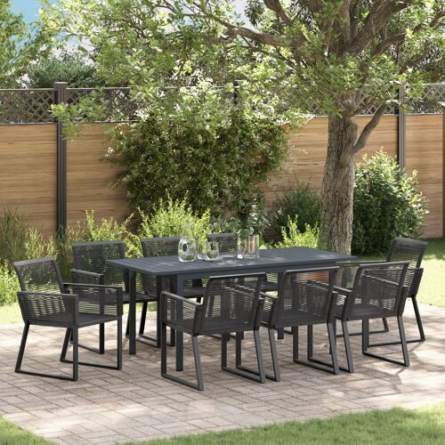 Vidaxl Ensemble De Salle À Manger De Jardin 6 Pièces En Acier Noir Et Poly Rotin