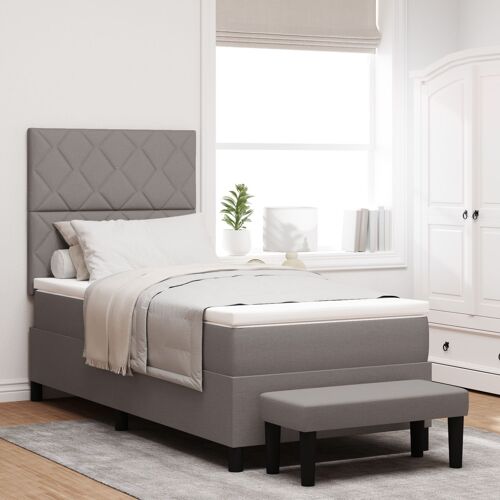 vidaXL Lit box spring avec matelas et banc taupe 90x200 cm tissu