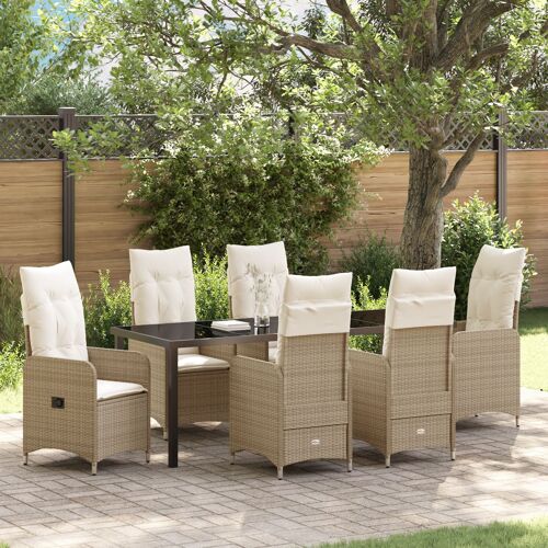 Vidaxl Set De Jardin 7 Pièces Avec Coussins Beiges En Poly Rattan