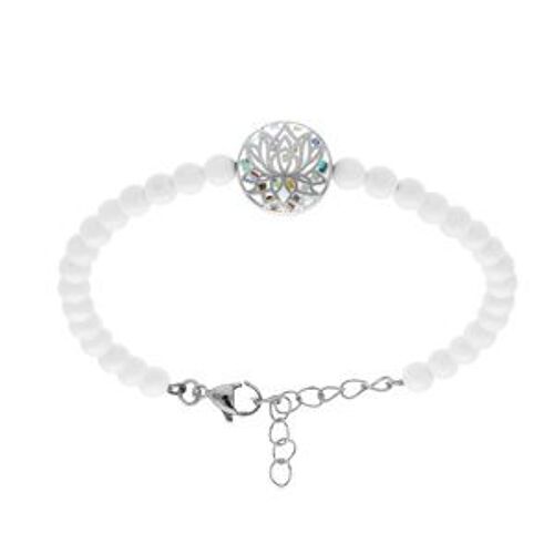 Bracelet Acier Stella Mia Fleur De Lotus Résine Et Nacre Boules Blanches 16+3cm