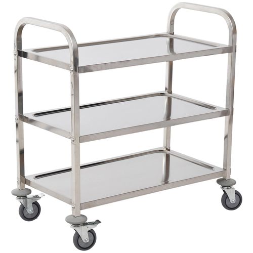Chariot De Service Desserte De Cuisine À Roulettes 3 Étagères 85l X 45l X 90h Cm Acier Inox. Chromé