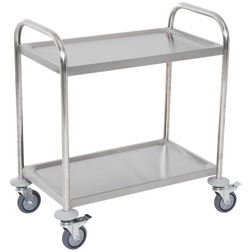 Chariot De Service Desserte De Cuisine À Roulettes 2 Étagères 71l X 41l X 81h Cm Acier Inox. Chromé
