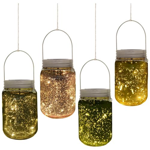 Outsunny Lumière De Jardin Solaire - Pots Mason Jar 4 Pièces - Lanterne De Verre Solaire Led Étanche Norme Ip 44 - Lampes Décoratives De Jardin 4 Couleurs