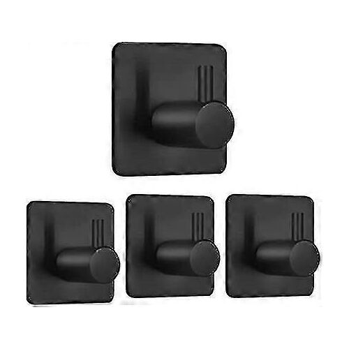 Crochets auto-adhésifs 4 Pack, Crochets de manteau de robe en acier inoxydable, Bâton imperméable antirouille sur les crochets pour la cuisine Salle de bain Bureau Toilettes - noir