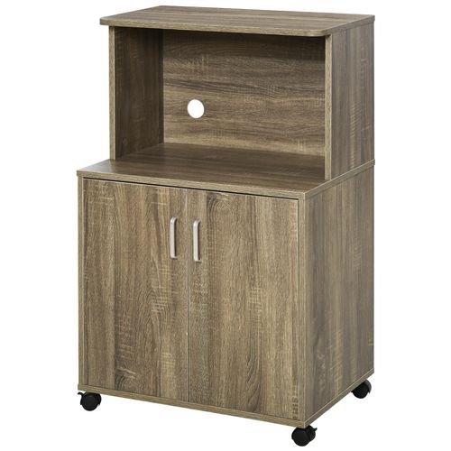 Chariot Desserte Micro-Ondes Placard 2 Portes - Dim. 60,4l X 40,3l X 97h Cm - Imitation Bois