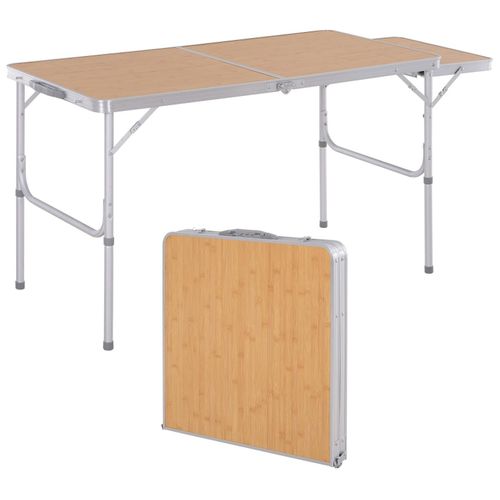 Table Pliante Table De Camping Table De Jardin Avec Rallonge Hauteur Réglable Aluminium Mdf Imitation Bambou