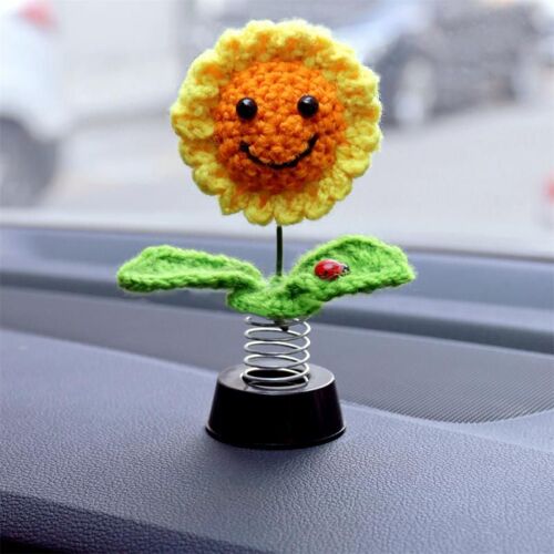 Ornements De Décoration De Voiture Tissés À La Main, Pendentif De Simulation De Fleur, Secouer La Tête, Style Intérieur De Tournesol