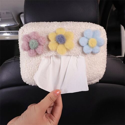 Boîte à mouchoirs en cachemire portable, couverture de boîte universelle, noeud de fleur mignon, fournitures de voiture de dessin animé, multifonctionnel, type de face