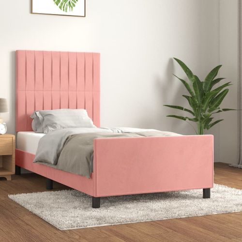 Prolenta Premium - Cadre de lit avec tête de lit Rose 90x190 cm Velours