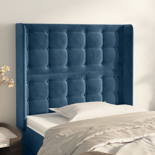 Vidaxl Tête De Lit Avec Oreilles Bleu Foncé 83x16x118/128 Cm Velours