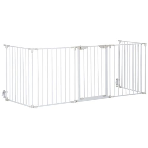 Barrière De Sécurité Parc Enclos Chien Modulable Pliable Porte Verrouillable Intégrée 5 Panneaux En Métal 300l Max. X 74,5h Cm Métal Pp Blanc