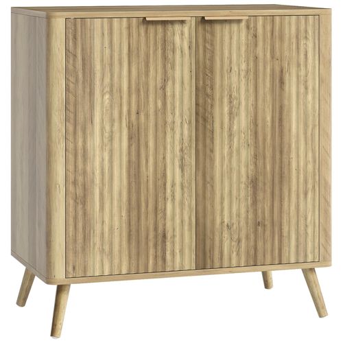 Buffet Sur Pieds Design Effet Bois Façade Cannelée - 2 Portes, Étagère - Dim. 77 X 40 X 81 Cm
