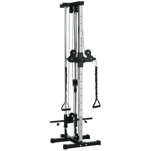 Station De Musculation Montage Mural - Double Poulie, Tirage Poitrine, Lat Pulldown - Acier Gris Noir