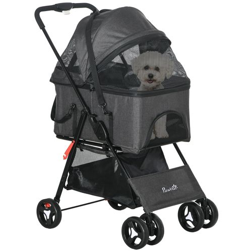 Poussette Pour Chien 3 En 1 - Poussette Buggy, Panier De Transport, Panier Voiture - Acier Noir Oxford Gris