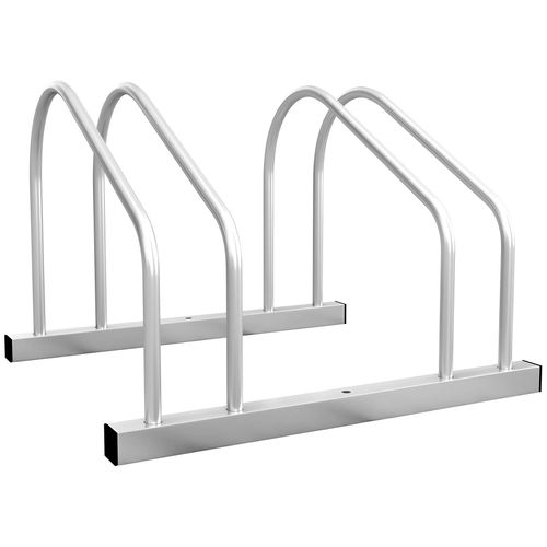 Râtelier 2 Vélos Range-Vélos Support Rangement Vélo À Pneu 61 Mm Dim. 50l X 34l X 27,5h Cm Acier Argenté