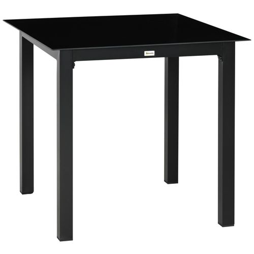 Table De Jardin Carr?E 4 Personnes Dim. 80l X 80l X 74h Cm Alu. Plateau Verre Tremp? Noir