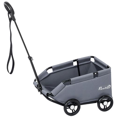 Poussette Chien Chariot 4 Roues Pliable Avec Poignée Multidirectionnelle - Nombreux Équipements - Noir Gris