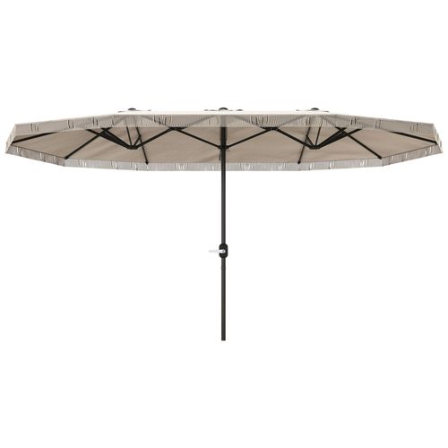 Parasol Style Bohème À Franges Xxl Dim. 4,5 X 2,65 X 2,6 M Ouverture Fermeture Manivelle Métal Tissu Beige Clair