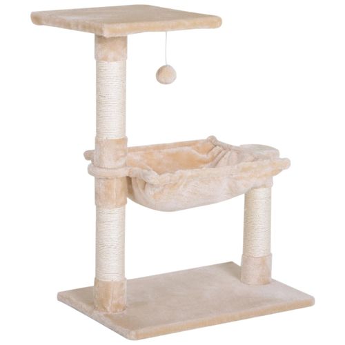 Arbre À Chat 3 Griffoirs Grattoirs Sisal Naturel Plateforme Hamac Et Boule Suspendue Dim. 50l X 36l X 70h Cm Peluche Haute Densité 220 G/M² Beige