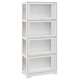 Vitrine Colonne 4 Niveaux - 4 Portes Abattantes - Dim. 59 X 30 X 139 Cm - Mdf Blanc Acrylique Transparent