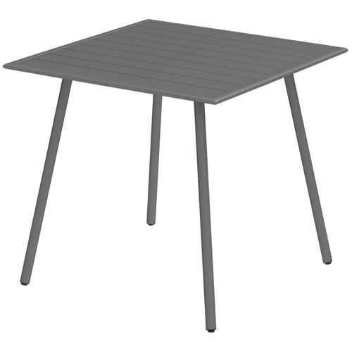 Table À Manger De Jardin 4 Personnes Dim. 80 X 80 X 74 Cm Plateau À Lattes Acier Époxy Gris