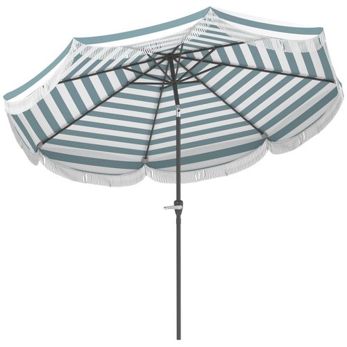 Parasol De Jardin À Franges Inclinable Dia.2,7 X 2,4m Métal Tissu Upf 30+ Bleu Blanc Rayé