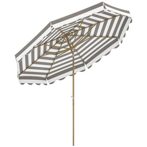 Parasol De Jardin Inclinable Octogonal Dim.2,7 X 2,4m Manivelle Métal Effet Bois Tissu Upf 50+ Gris Taupe Blanc