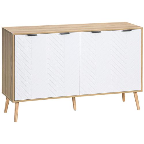 Buffet Design Scandinave 4 Portes Motif Chevrons 2 Étagères Blanc Bois