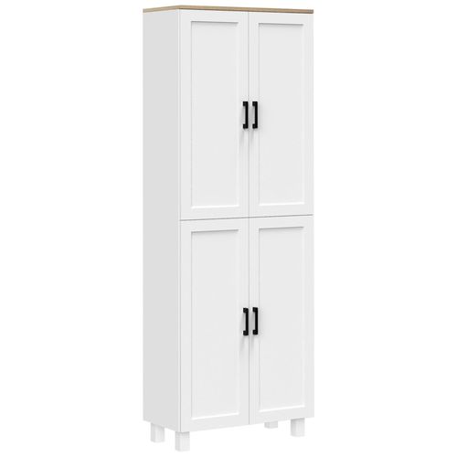 Buffet Haut - Armoire De Cuisine - Buffet Cuisine Vaisselier - 5 Étagères - Poignées Métal Noir Effet Bois Clair Blanc