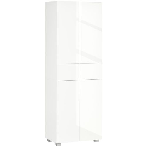 Buffet Haut De Cuisine Blanc Laqué Style Contemporain - 4 Portes, 3 Étagères Réglables, 2 Tiroirs
