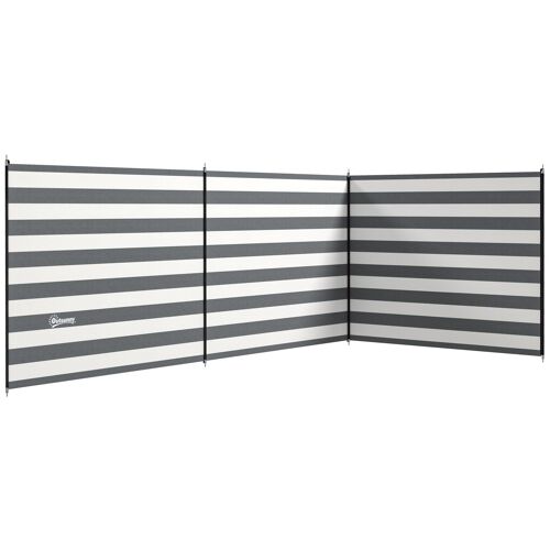 Paravent Brise-Vue De Camping Portable Pliable Avec Sac De Transport Et Poteaux Dim. 540 Cm X 150 Cm Acier Polyester Gris Blanc Rayé