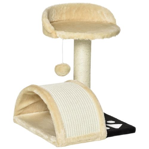 Arbre À Chat Griffoir Grattoir Design Jeu Boule Suspendue + Plateforme Peluche Sisal Naturel Beige