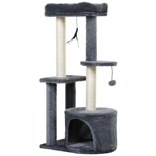 Arbre À Chats Avec Griffoirs Grattoirs Sisal Naturel Centre D'activités Niche Plateformes 2 Jouets Suspendus Gris
