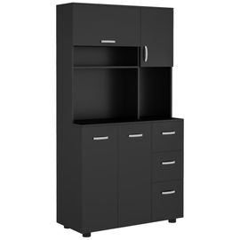 Buffet Haut 4 Portes 3 Tiroirs 2 Étagères 2 Niches 89l X 39,5l X 168h Cm Noir