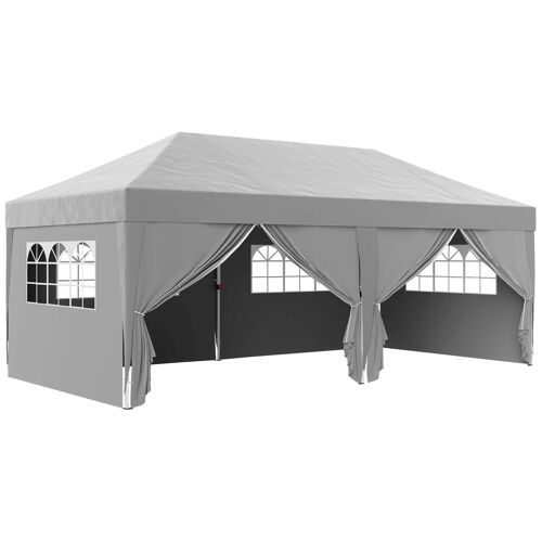 Tonnelle Barnum Pliant Pop-Up 5,9l X 2,95l X 2,85h M 6 Parois Latérales Amovibles 4 Fenêtres Sac De Transport Gris