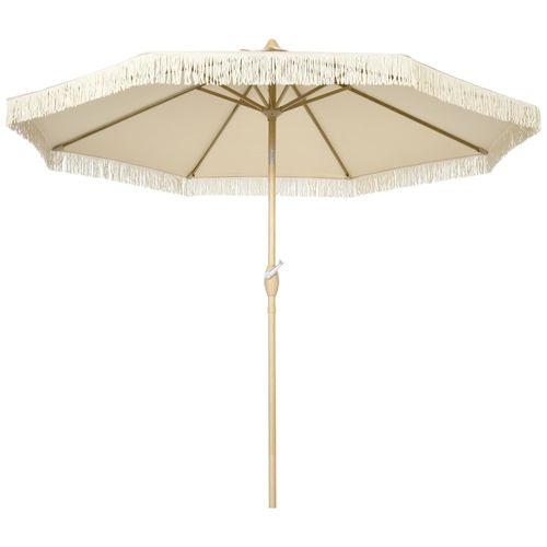 Parasol Octogonal Inclinable Ø 2,65 M Métal Aspect Bois Toile Beige
