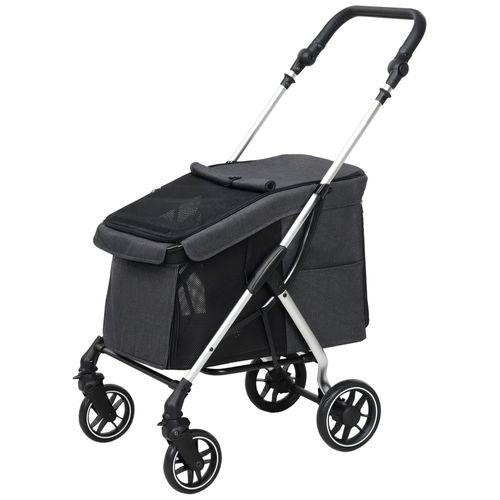 Poussette Buggy Chien 4 Roues Pliable - Nombreux Équipements - Alu Oxford Gris