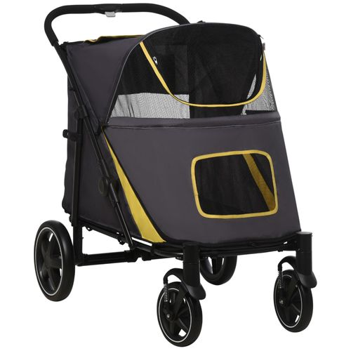 Poussette Pour Chien Pliable 4 Roues 2 Portes Rangements Attache Noir Gris Jaune
