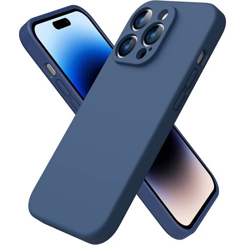Coque Iphone 14 Pro, Coque Silicone Liquide Pour Iphone 14 Pro 6.1'', Avec 1 Verres Trempés, Surélevée Pour Écran & Caméra, Case Protection Complète 360 Degré, Coque En Silicone-Bleu Marine