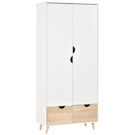 Armoire De Rangement Design Scandinave - Armoire De Chambre - Placard 2 Portes Avec Penderie Et Étagère - 2 Tiroirs Coulissants - Panneaux Particules Blanc Chêne Clair