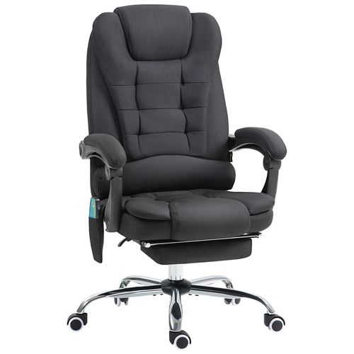Fauteuil De Bureau Direction Massant Chauffant Hauteur Réglable Dossier Inclinable Tissu Noir