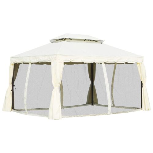 Tonnelle Barnum Pavillon De Jardin Style Colonial Double Toit Toile Moustiquaires Et Toiles Amovibles 3,9l X 2,9l X 2,7h M ?Cru